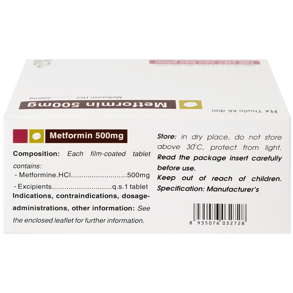 Hình ảnh Thuốc Metformin 500mg TV Pharm điều trị đái tháo đường (10 vỉ x 10 viên)