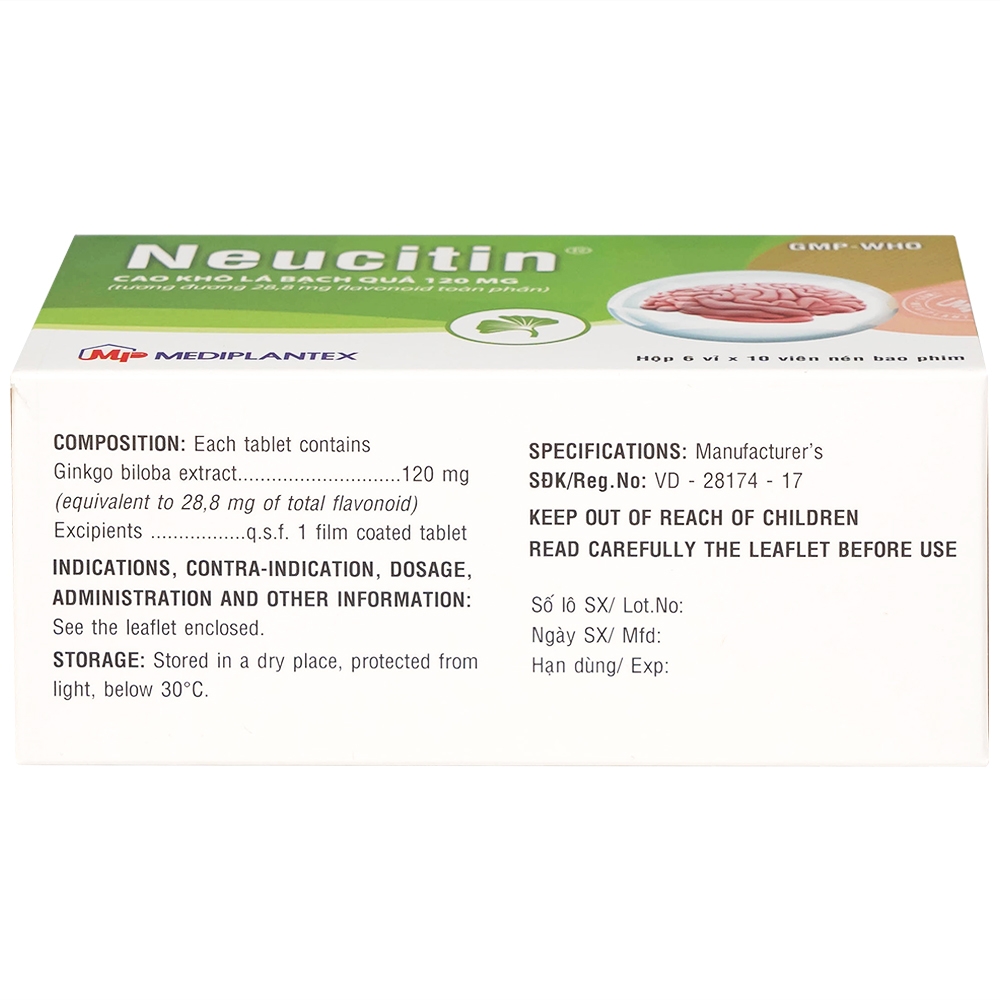 Hình ảnh Thuốc Neucitin 120mg Mediplantex điều trị mất trí nhớ ngắn hạn (6 vỉ x 10 viên)