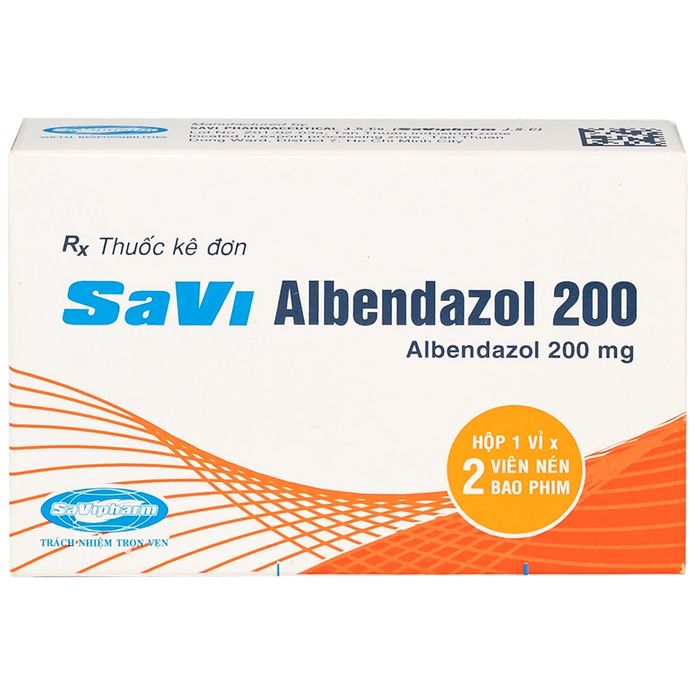Hình ảnh Thuốc SaVi Albendazol 200 điều trị nhiễm ấu trùng sán lợn có tổn thương não (1 vỉ x 2 viên)