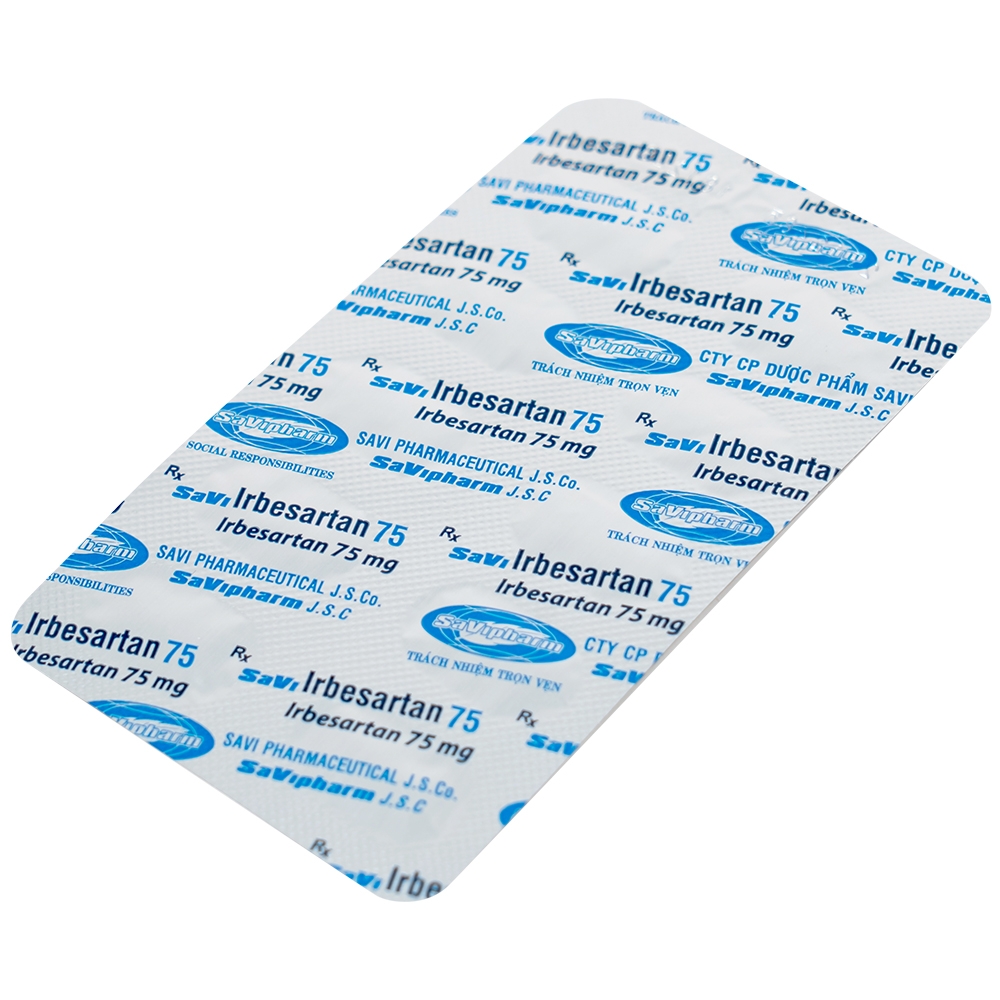 Hình ảnh Thuốc SaVi Irbesartan 75 SaviPharm điều trị tăng huyết áp, bệnh thận (3 vỉ x 10 viên)