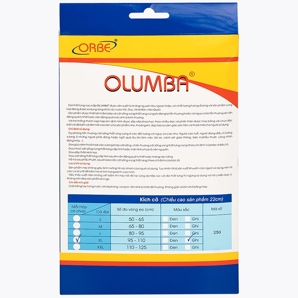 Hình ảnh Đai thắt lưng cao cấp Olumba Size XL dự phòng tổn thương cột sống thắt lưng