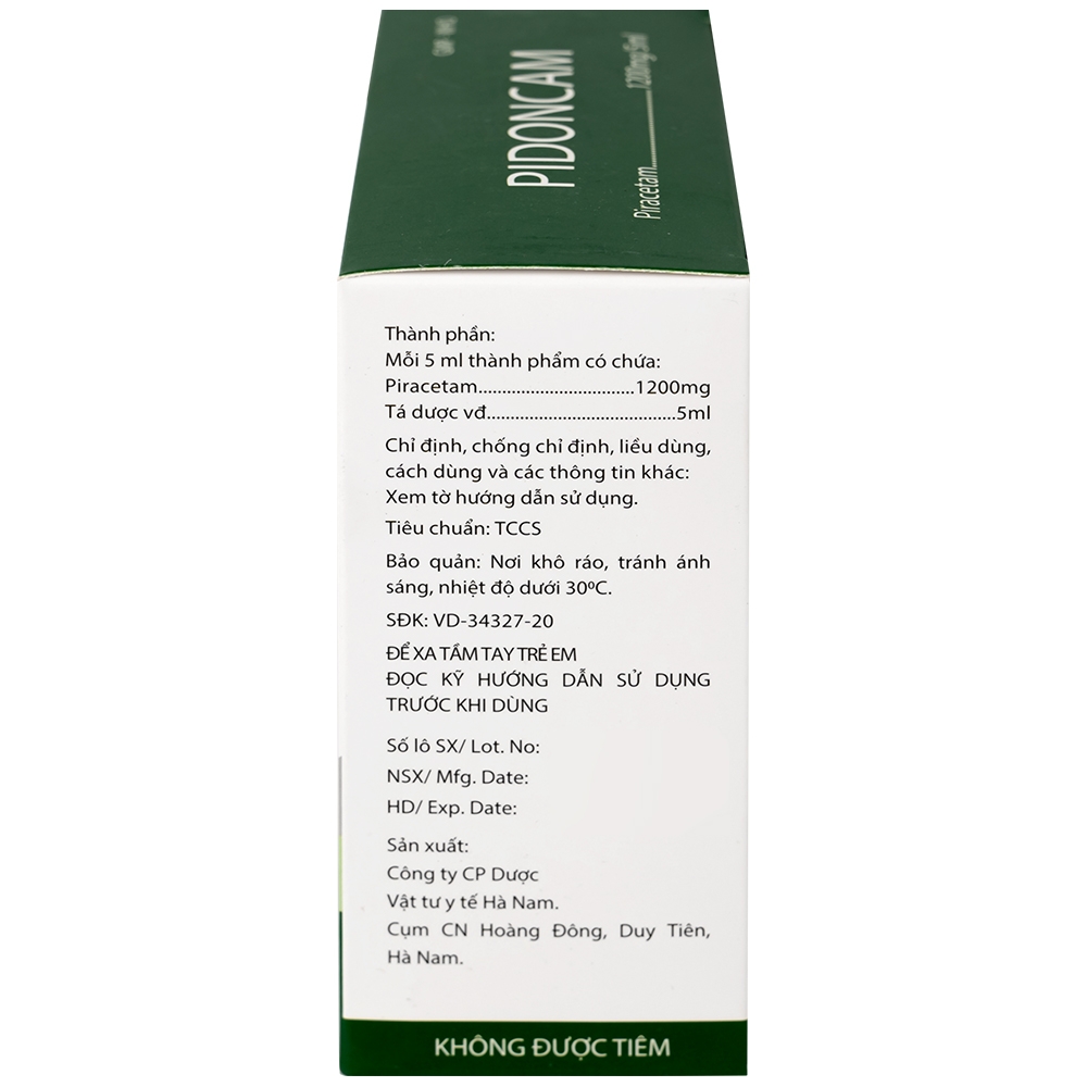 Hình ảnh Thuốc Pidoncam 1200mg/5ml Hà Nam điều trị triệu chứng chóng mặt, suy giảm trí nhớ (20 ống x 10ml)
