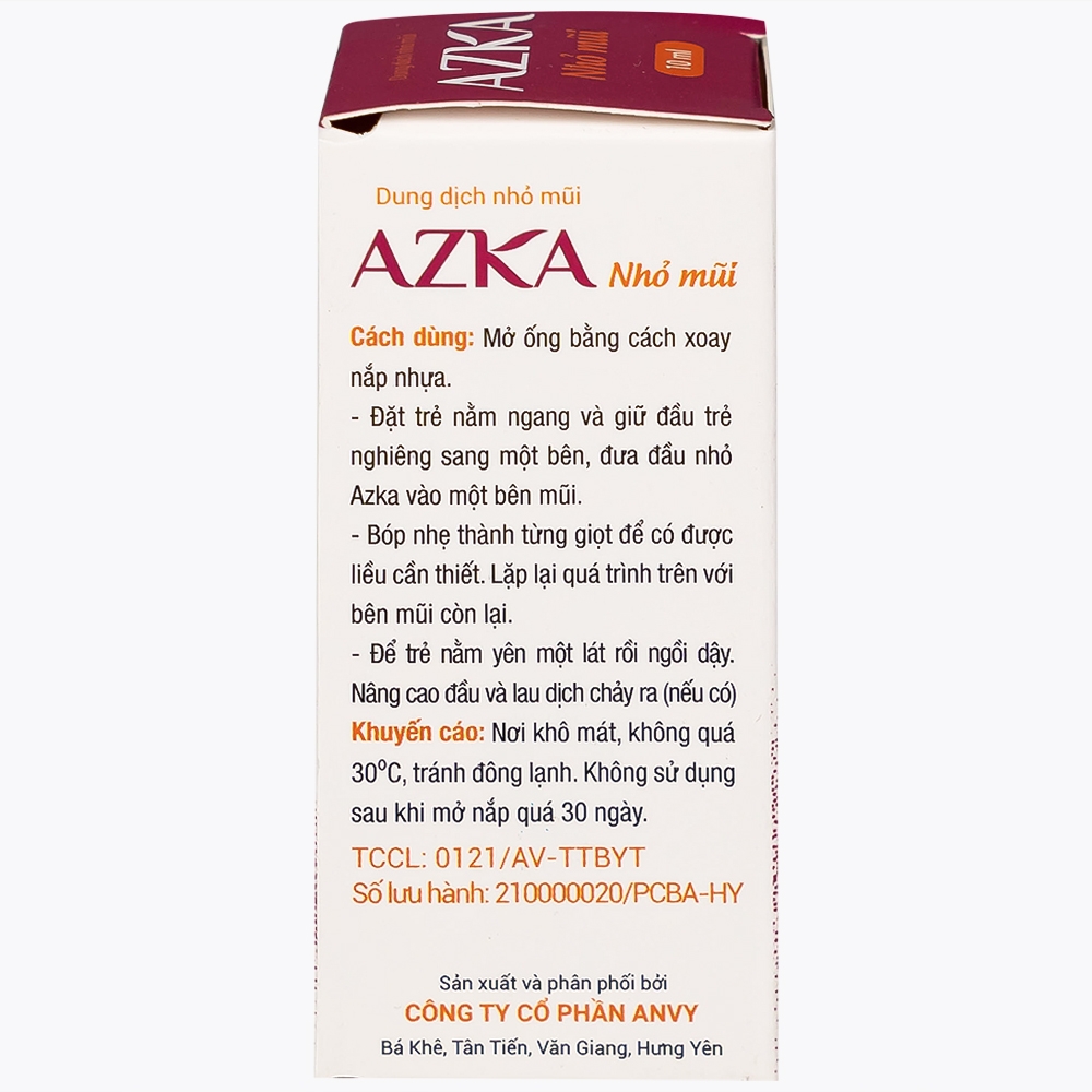 Hình ảnh Dung dịch nhỏ mũi Azka 10ml Anvy dùng trong cảm lạnh, sổ mũi, loại bỏ dịch nhầy