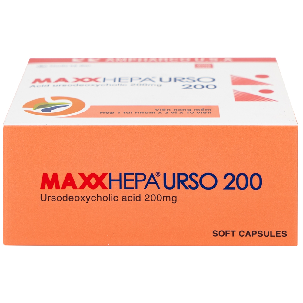 Hình ảnh Thuốc Maxxhepa Urso 200 Ampharco điều trị xơ gan do mật nguyên phát, tan sỏi túi mật cholesterol (3 vỉ x 10 viên)