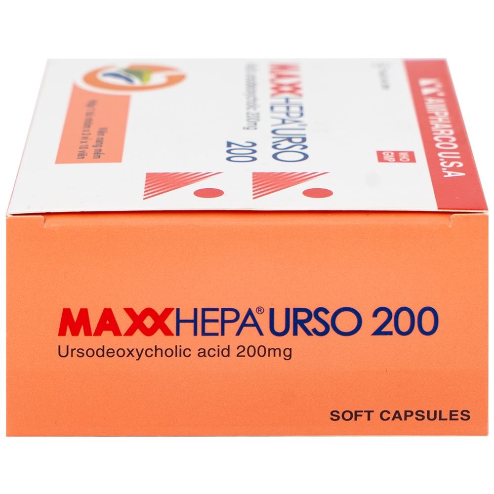 Hình ảnh Thuốc Maxxhepa Urso 200 Ampharco điều trị xơ gan do mật nguyên phát, tan sỏi túi mật cholesterol (3 vỉ x 10 viên)
