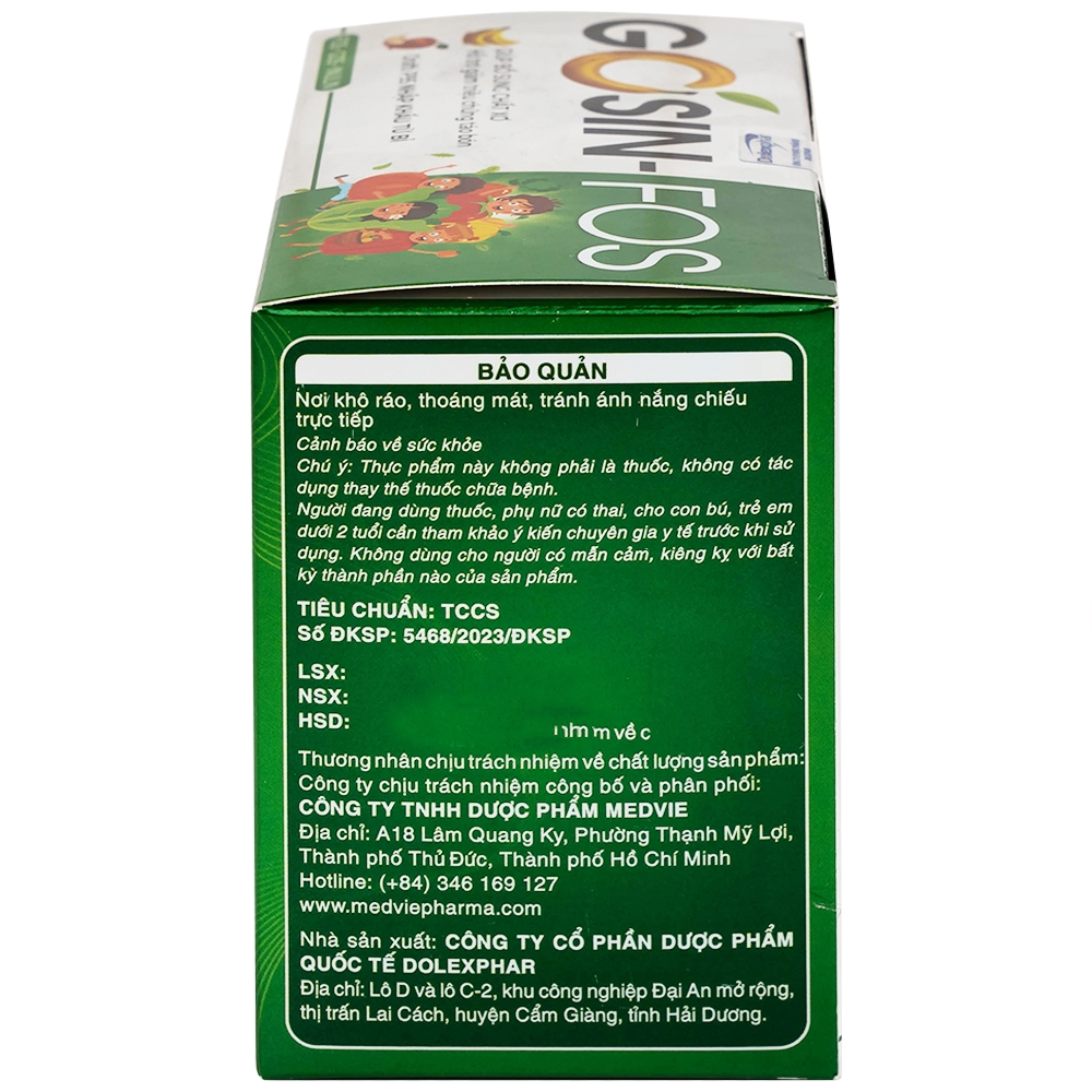 Hình ảnh Bột pha uống Gosin-Fos 5g Medvie bổ sung chất xơ, hỗ trợ giảm triệu chứng táo bón (30 gói)