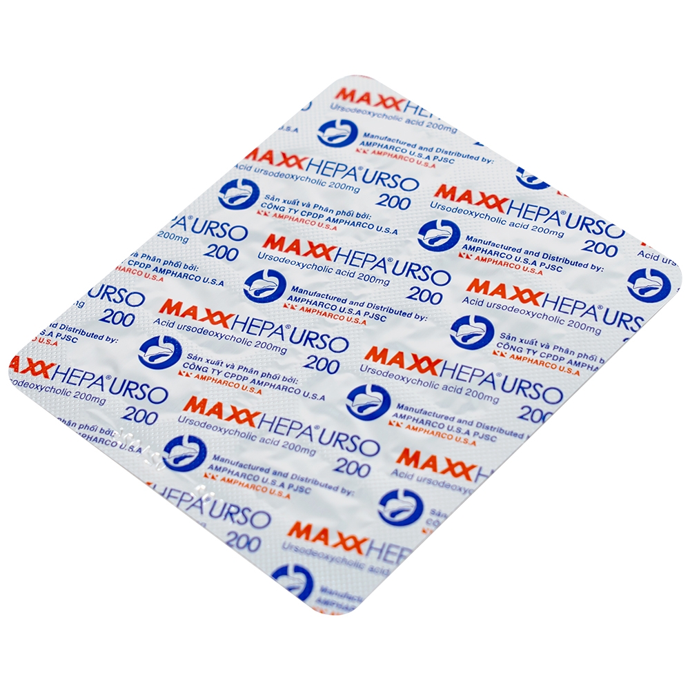 Hình ảnh Thuốc Maxxhepa Urso 200 Ampharco điều trị xơ gan do mật nguyên phát, tan sỏi túi mật cholesterol (3 vỉ x 10 viên)