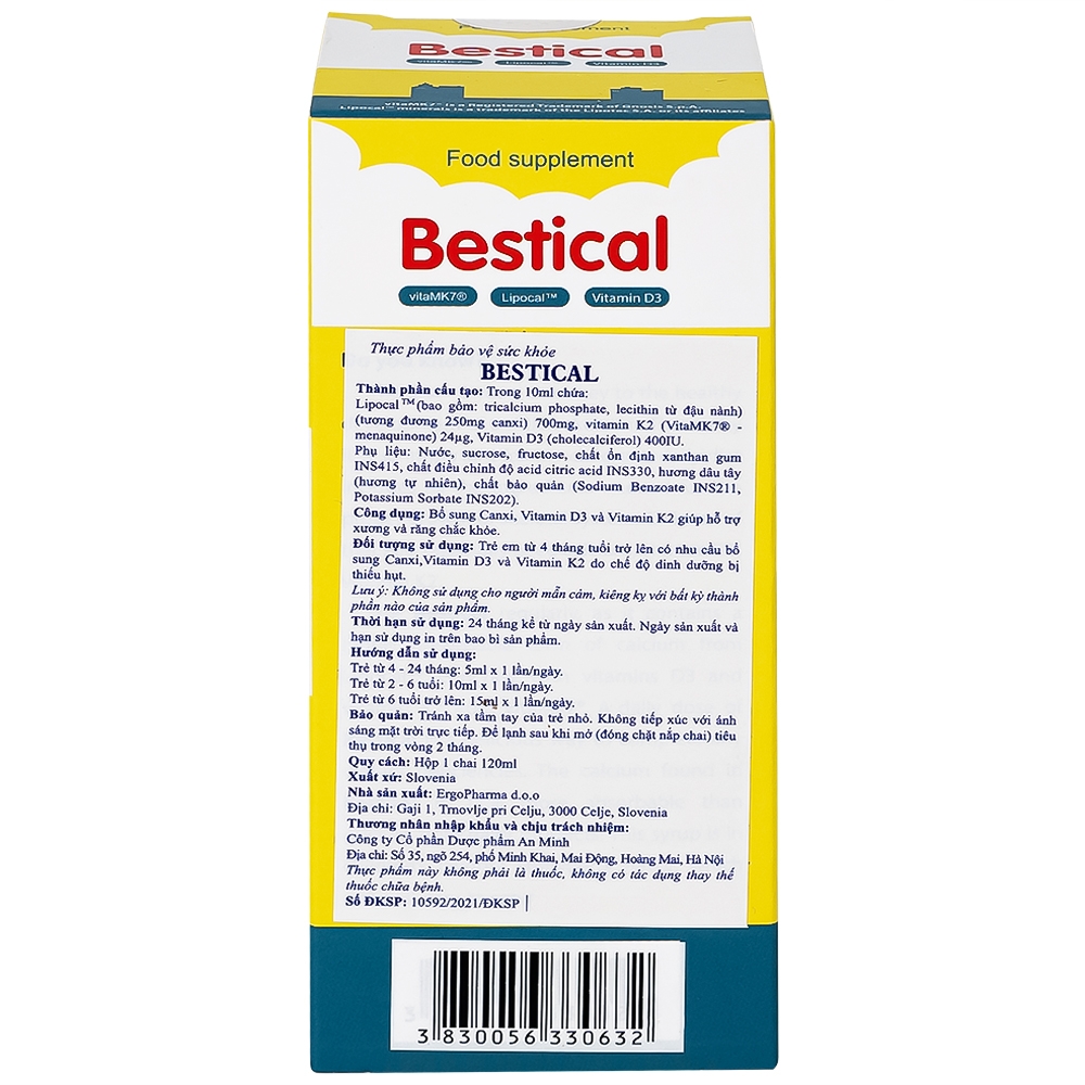 Hình ảnh Dung dịch Bestical 120ml Ergo Pharma bổ sung canxi, vitamin D3 và vitamin K2