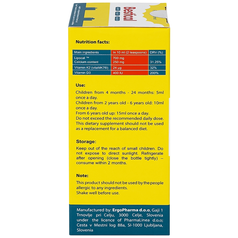 Hình ảnh Dung dịch Bestical 120ml Ergo Pharma bổ sung canxi, vitamin D3 và vitamin K2