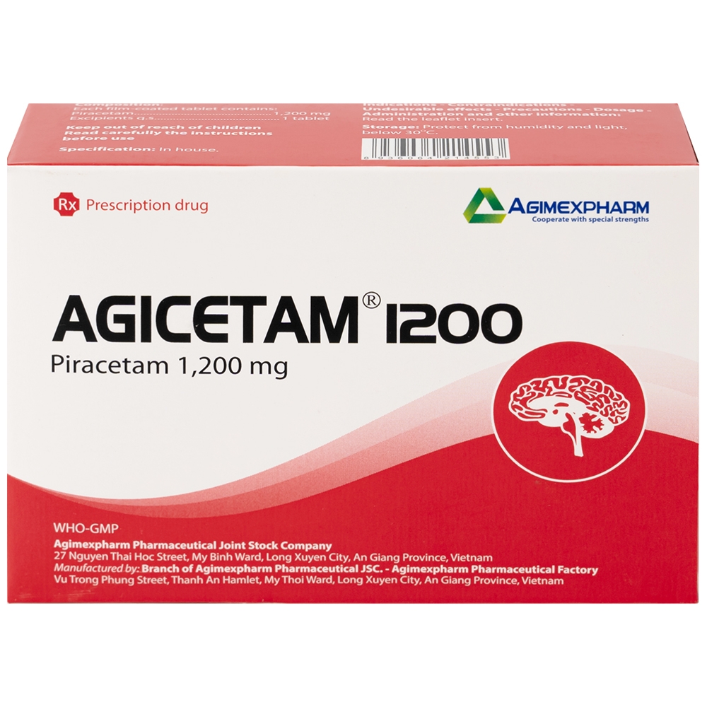 Hình ảnh Thuốc Agicetam 1200 Agimexpharm điều trị chóng mặt, suy giảm trí nhớ, đột quỵ do thiếu máu cục bộ cấp (3 vỉ x 10 viên)