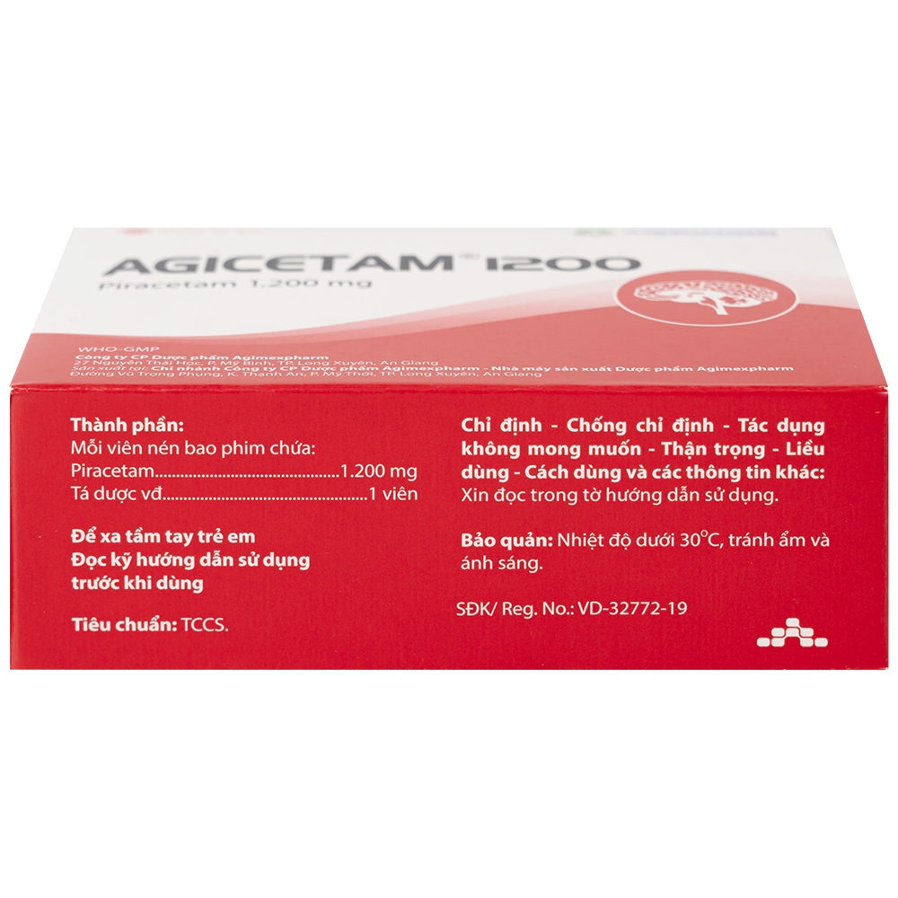 Hình ảnh Thuốc Agicetam 1200 Agimexpharm điều trị chóng mặt, suy giảm trí nhớ, đột quỵ do thiếu máu cục bộ cấp (3 vỉ x 10 viên)