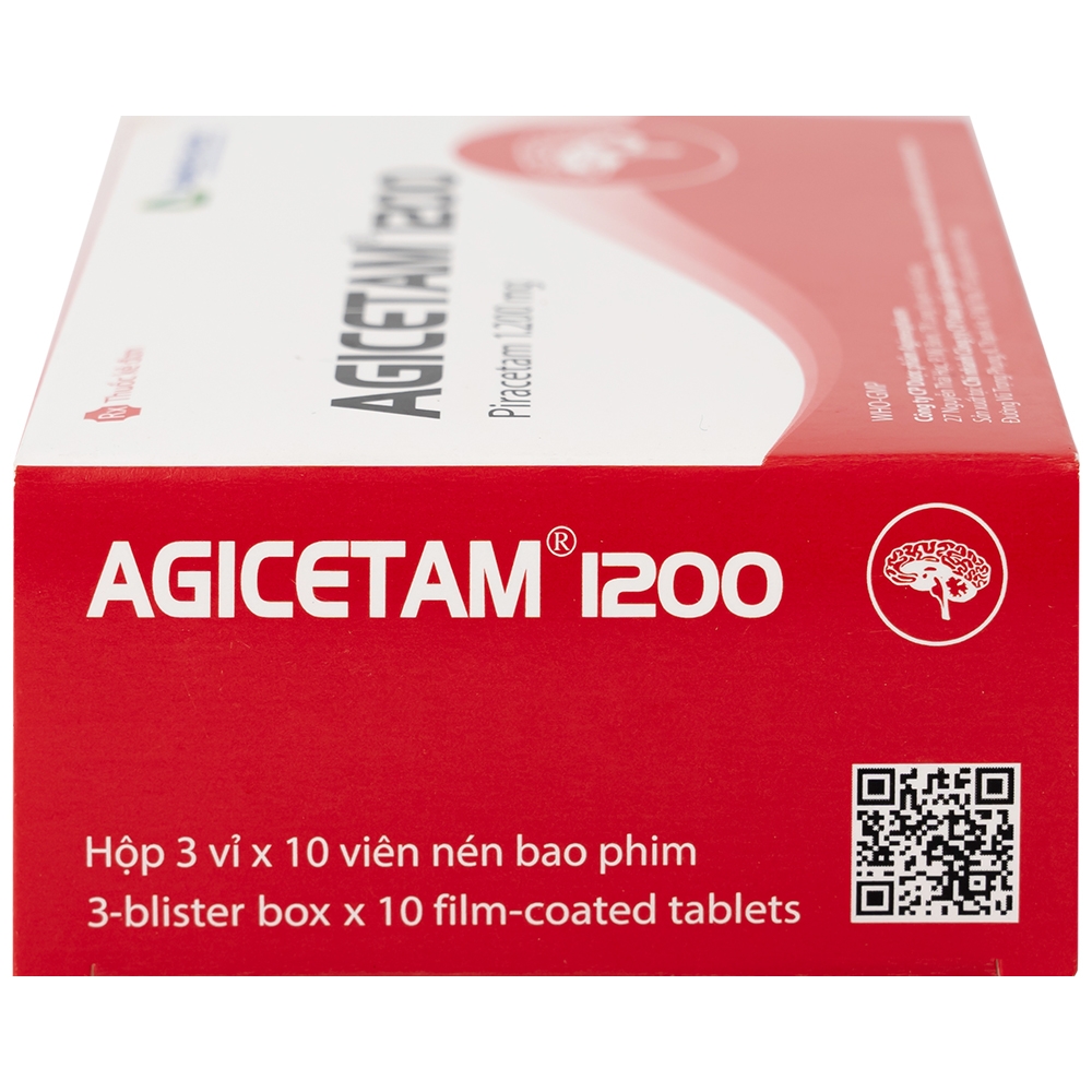 Hình ảnh Thuốc Agicetam 1200 Agimexpharm điều trị chóng mặt, suy giảm trí nhớ, đột quỵ do thiếu máu cục bộ cấp (3 vỉ x 10 viên)