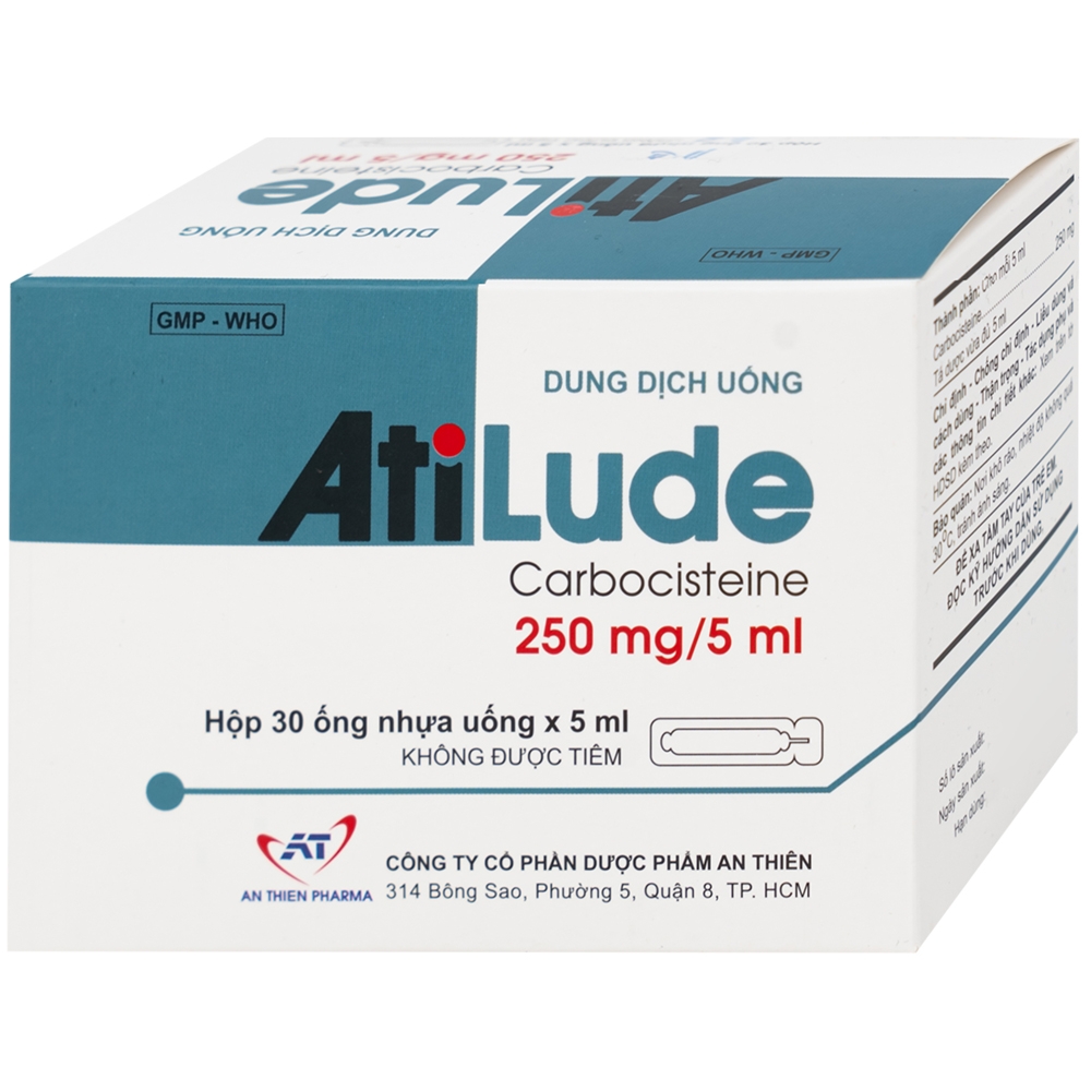 Hình ảnh Dung dịch uống AtiLude 250mg/5ml An Thiên tiêu nhầy, rối loạn đường hô hấp (6 vỉ x 5 ống x 5ml)
