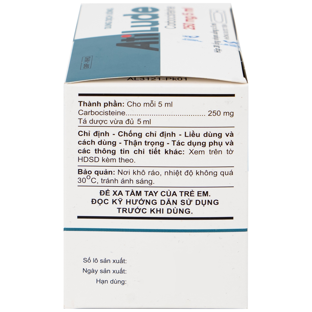 Hình ảnh Dung dịch uống AtiLude 250mg/5ml An Thiên tiêu nhầy, rối loạn đường hô hấp (6 vỉ x 5 ống x 5ml)