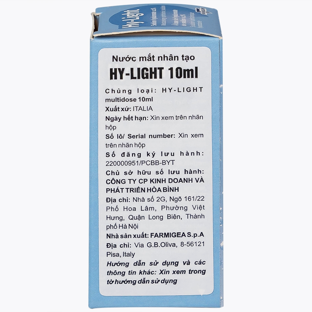 Hình ảnh Nước mắt nhân tạo Hy-Light 10ml Farmigea giữ ẩm và bảo vệ mắt giảm tình trạng kích ứng, khô, đỏ