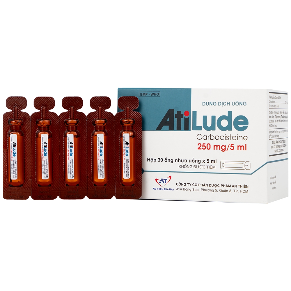 Hình ảnh Dung dịch uống AtiLude 250mg/5ml An Thiên tiêu nhầy, rối loạn đường hô hấp (6 vỉ x 5 ống x 5ml)
