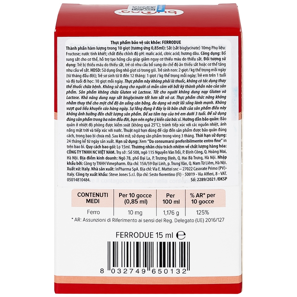 Hình ảnh Dung dịch Ferrodue 15ml Buona bổ sung sắt cho cơ thể, giảm nguy cơ thiếu máu