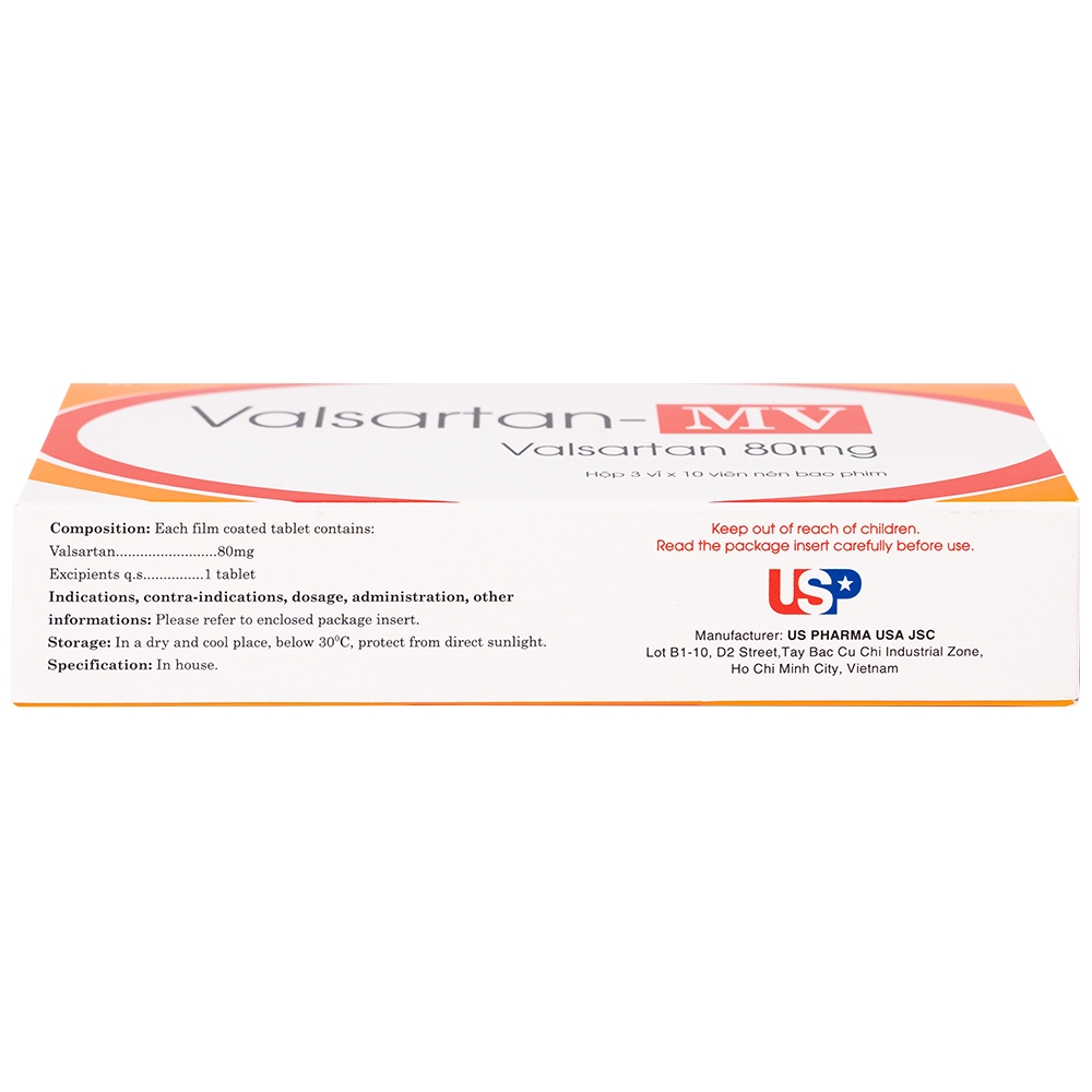 Hình ảnh Thuốc Valsartan-MV 80mg USP điều trị bệnh tăng huyết áp và suy tim (3 vỉ x 10 viên)