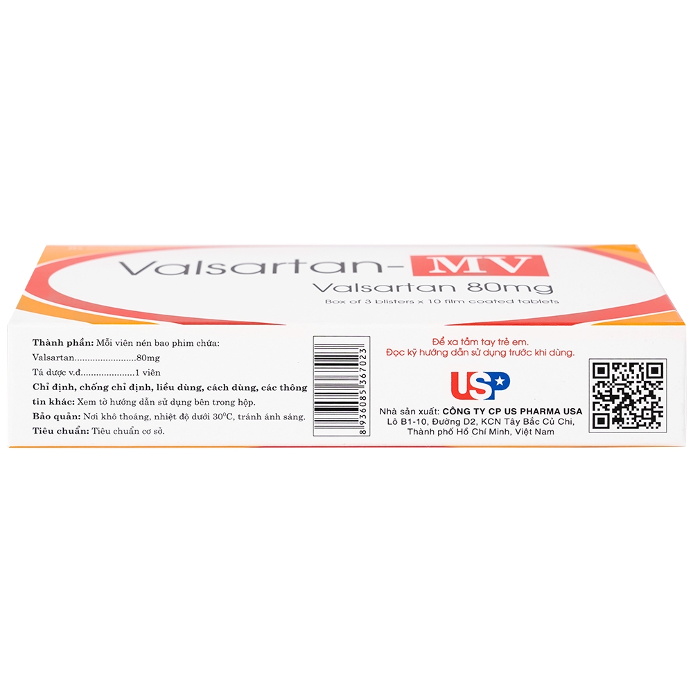 Hình ảnh Thuốc Valsartan-MV 80mg USP điều trị bệnh tăng huyết áp và suy tim (3 vỉ x 10 viên)