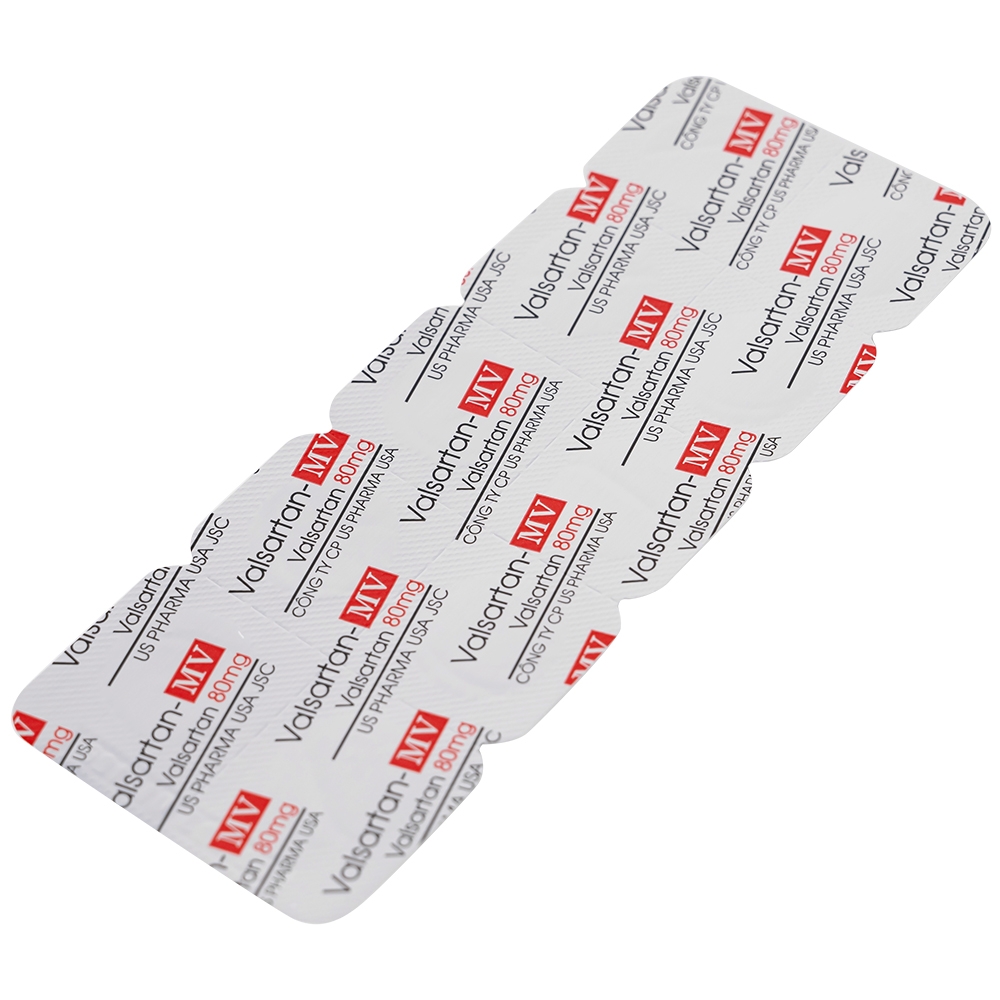 Hình ảnh Thuốc Valsartan-MV 80mg USP điều trị bệnh tăng huyết áp và suy tim (3 vỉ x 10 viên)