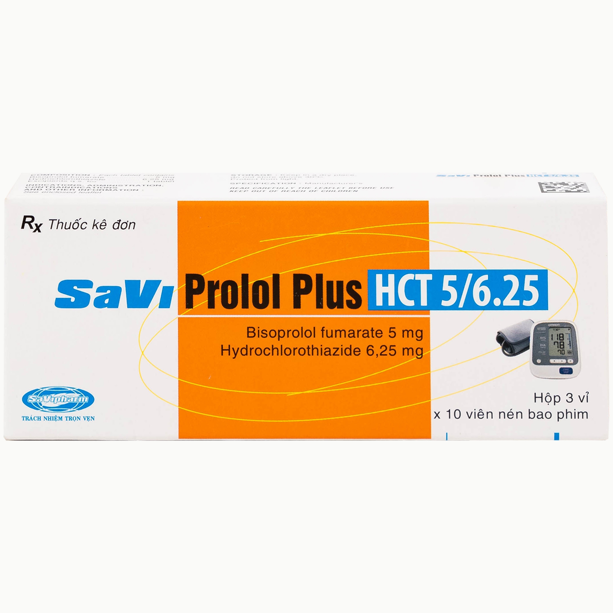 Hình ảnh Thuốc Savi Prolol Plus HCT 5/6.25 kiểm soát tình trạng tăng huyết áp (3 vỉ x 10 viên)