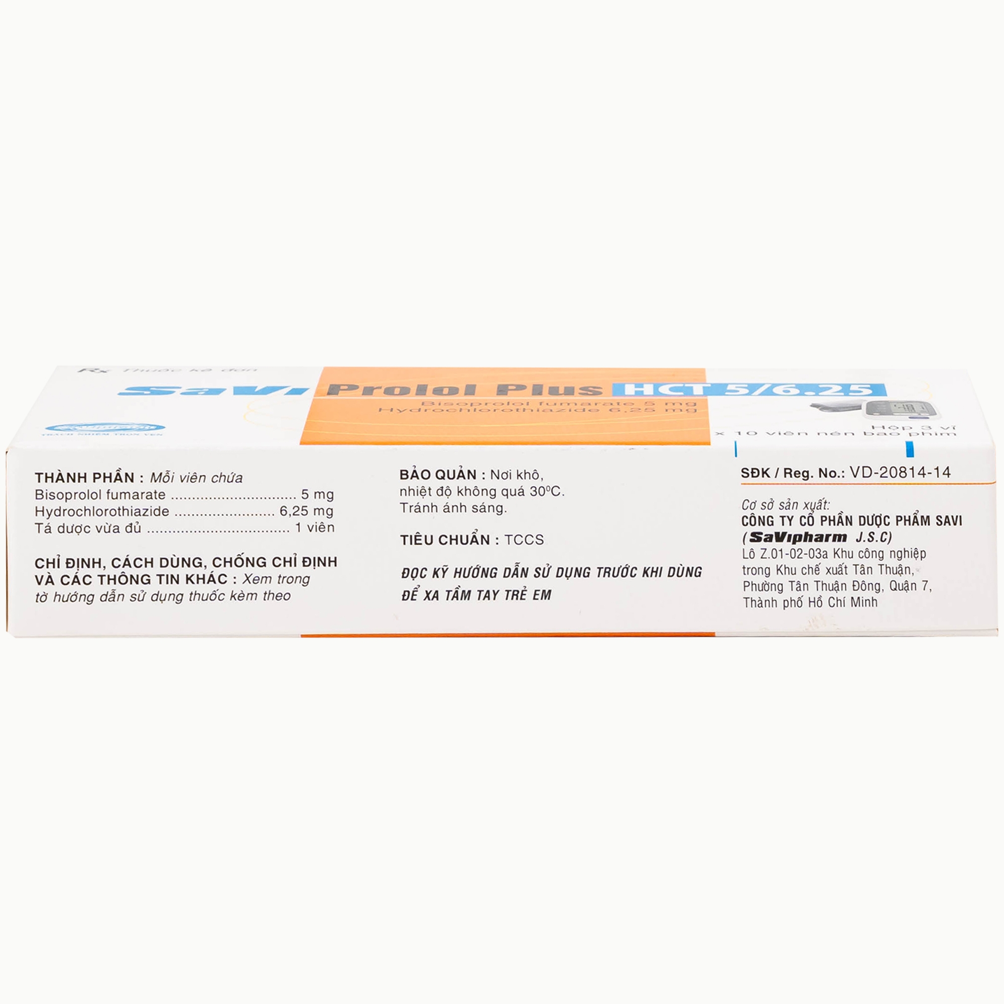 Hình ảnh Thuốc Savi Prolol Plus HCT 5/6.25 kiểm soát tình trạng tăng huyết áp (3 vỉ x 10 viên)