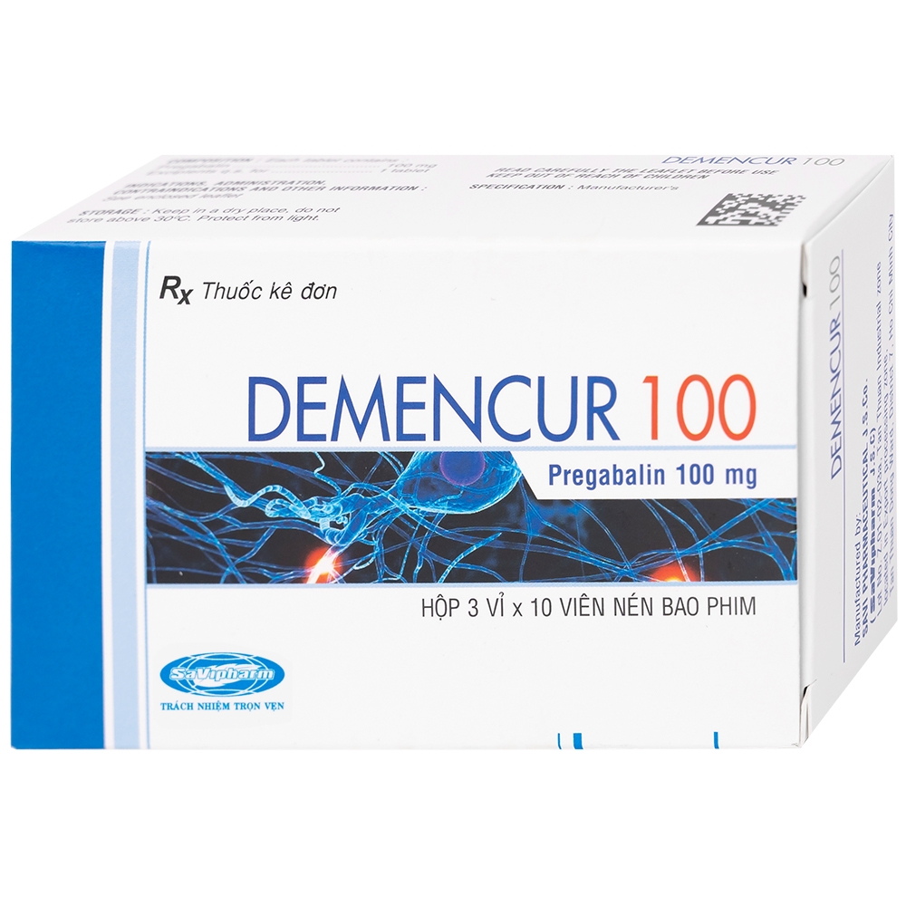 Hình ảnh Thuốc Demencur 100 DaviPharm điều trị đau thần kinh trung ương và ngoại vi (3 vỉ x 10 viên)