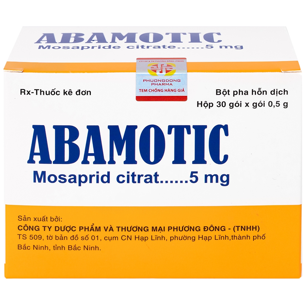 Hình ảnh Bột pha uống Abamotic 5mg Phương Đông điều trị các triệu chứng tiêu hóa, viêm dạ dày (30 gói x 0,5g)