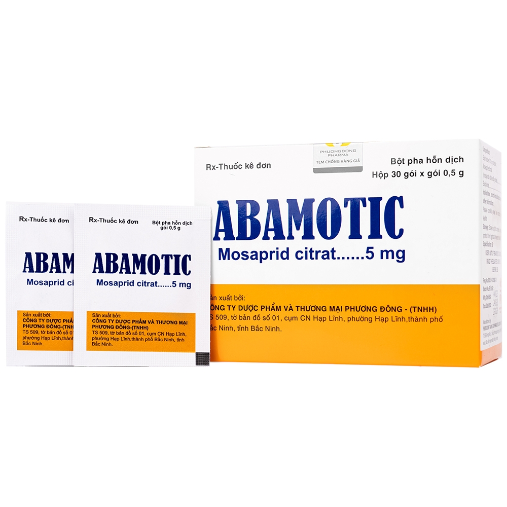 Hình ảnh Bột pha uống Abamotic 5mg Phương Đông điều trị các triệu chứng tiêu hóa, viêm dạ dày (30 gói x 0,5g)