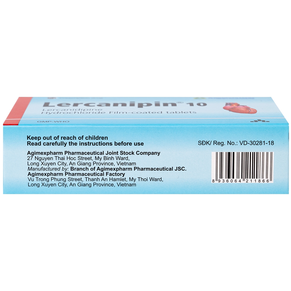Hình ảnh Thuốc Lercanipin 10 Agimexpharm điều trị tăng huyết áp (3 vỉ x 10 viên)