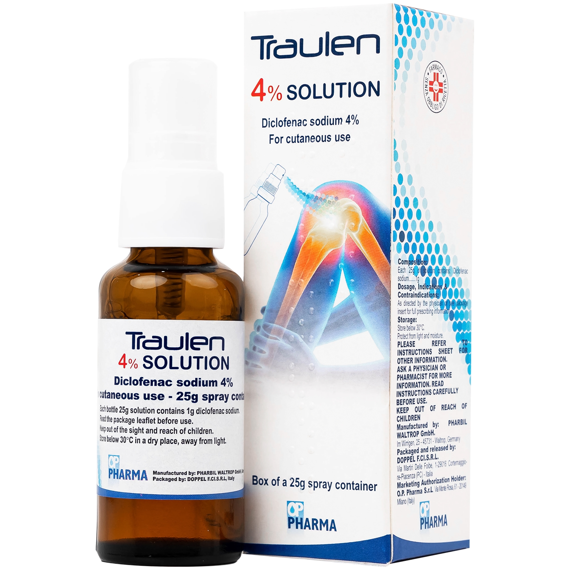 Hình ảnh Thuốc giảm đau Traulen 4% OP Pharma dạng xịt hỗ trợ điều trị tại chỗ đau và viêm do thấp khớp (25g)