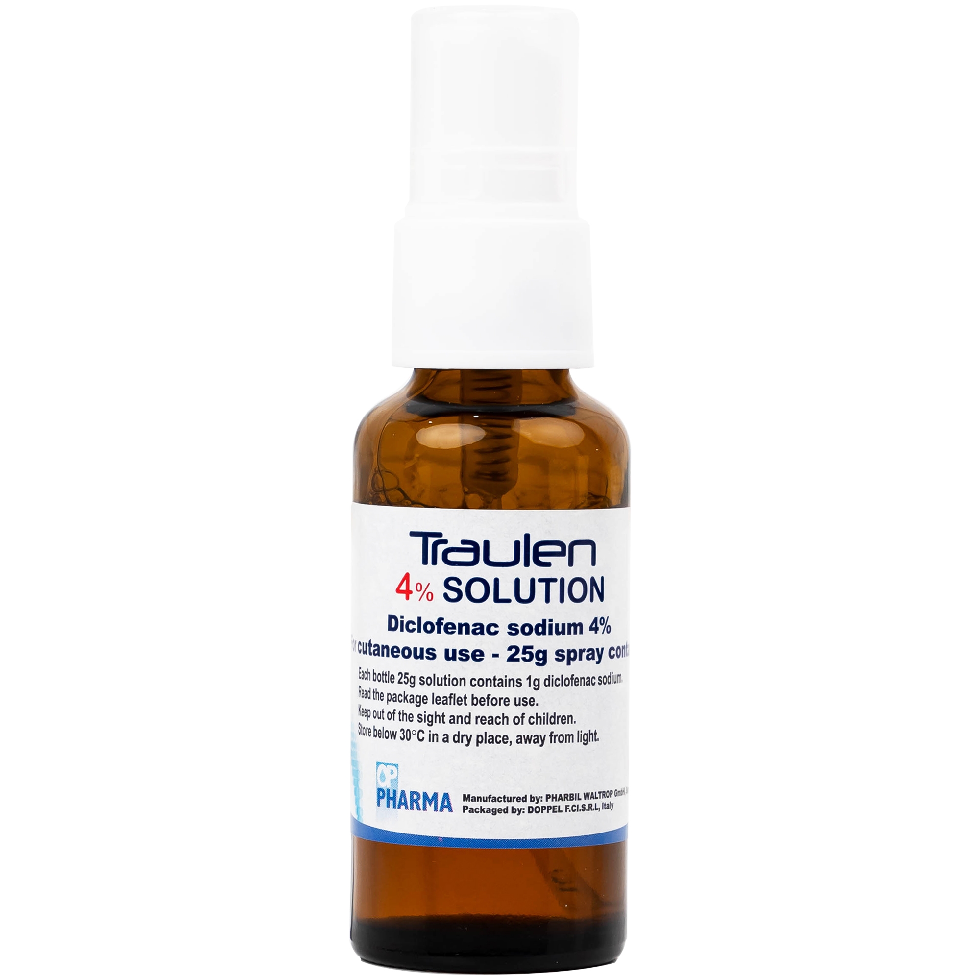 Hình ảnh Thuốc giảm đau Traulen 4% OP Pharma dạng xịt hỗ trợ điều trị tại chỗ đau và viêm do thấp khớp (25g)