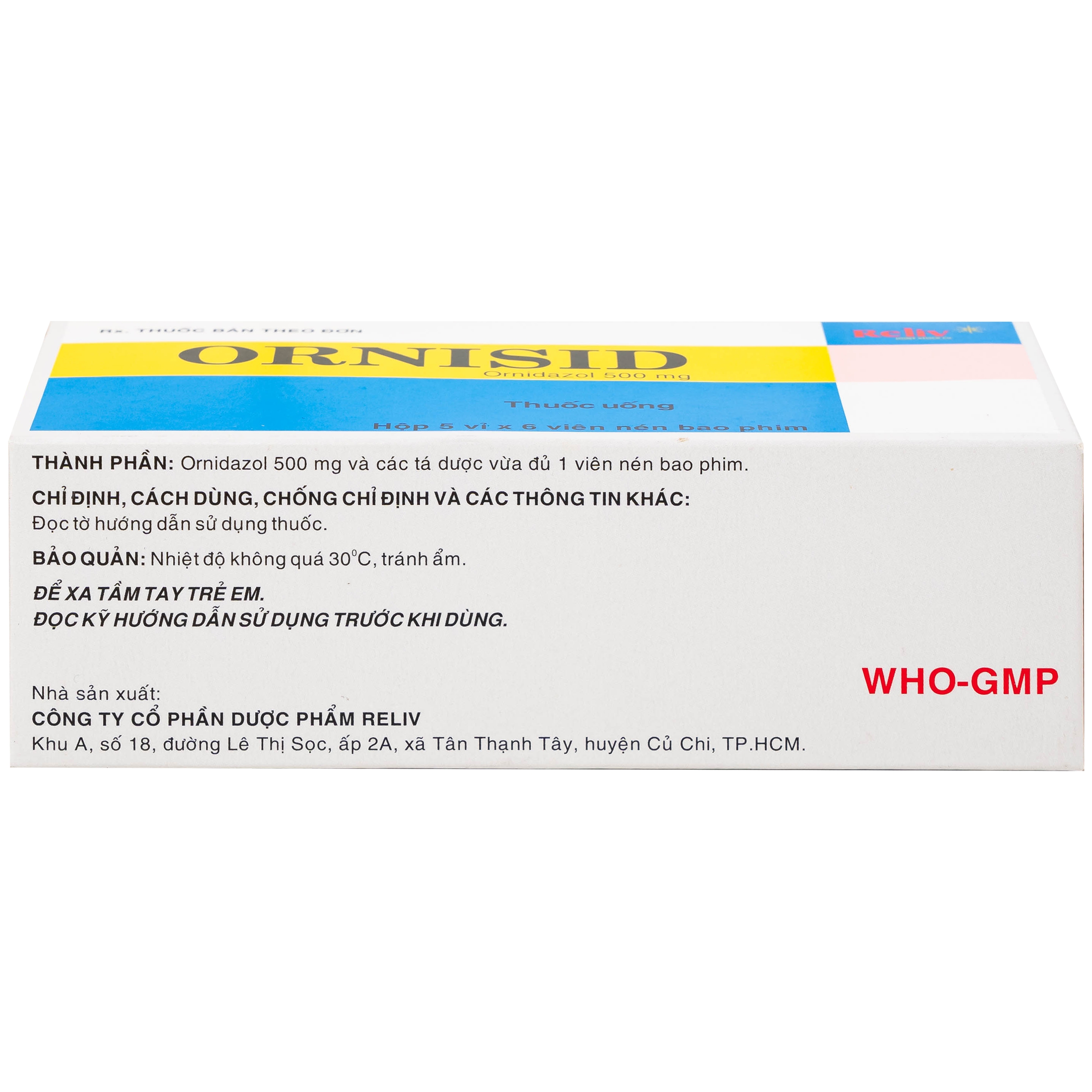 Hình ảnh Thuốc Ornisid 500mg Reliv điều trị nhiễm amip ở ruột và gan (5 vỉ x 6 viên)