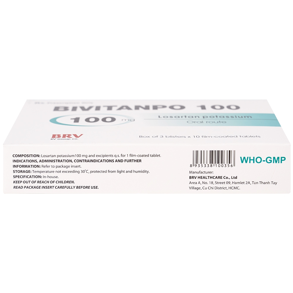 Hình ảnh Thuốc Bivitanpo 100 BV điều trị tăng huyết áp mức độ nhẹ và vừa (3 vỉ x 10 viên)
