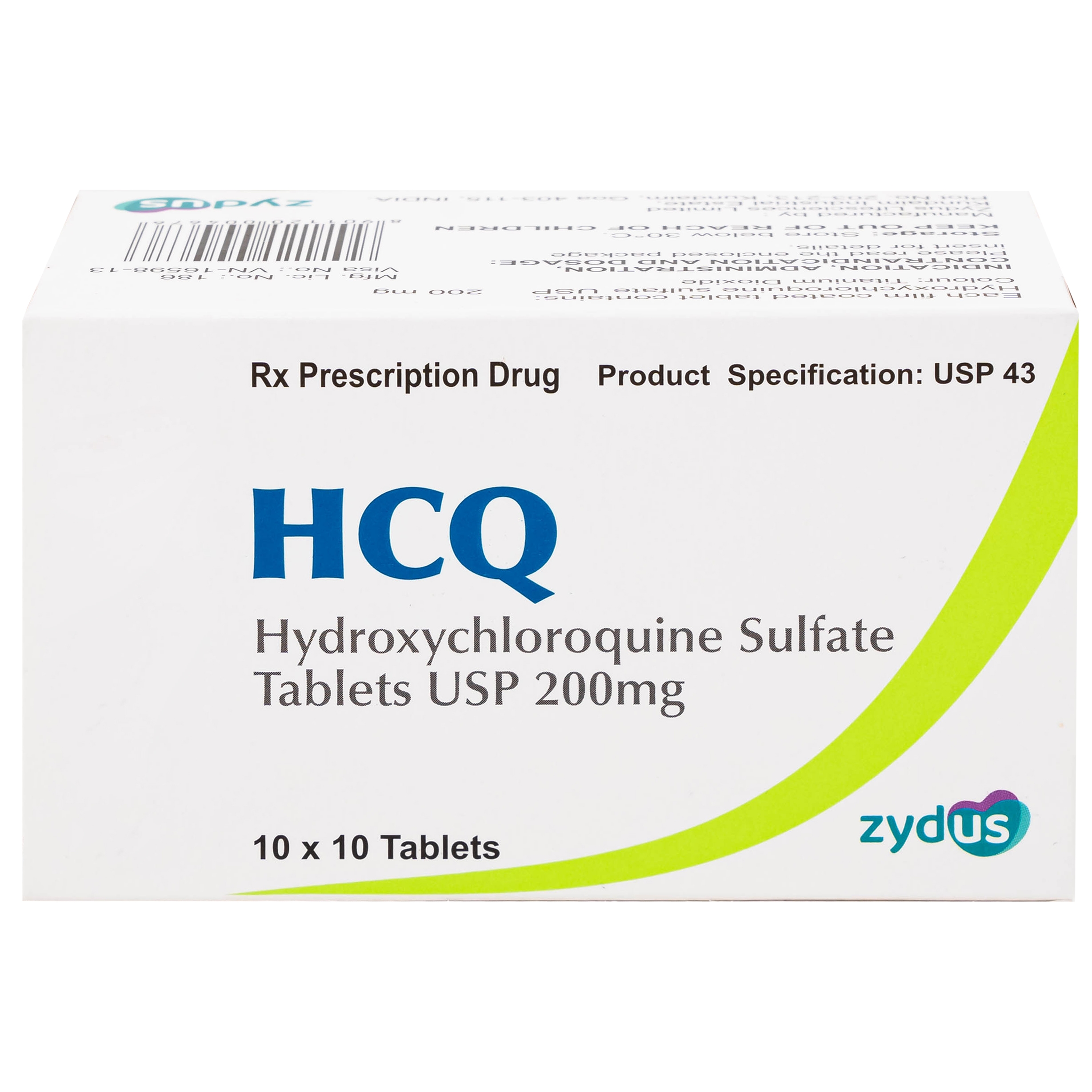 Hình ảnh Thuốc HCQ 200mg Zydus phòng ngừa hoặc điều trị sốt rét cấp tính (10 vỉ x 10 viên)