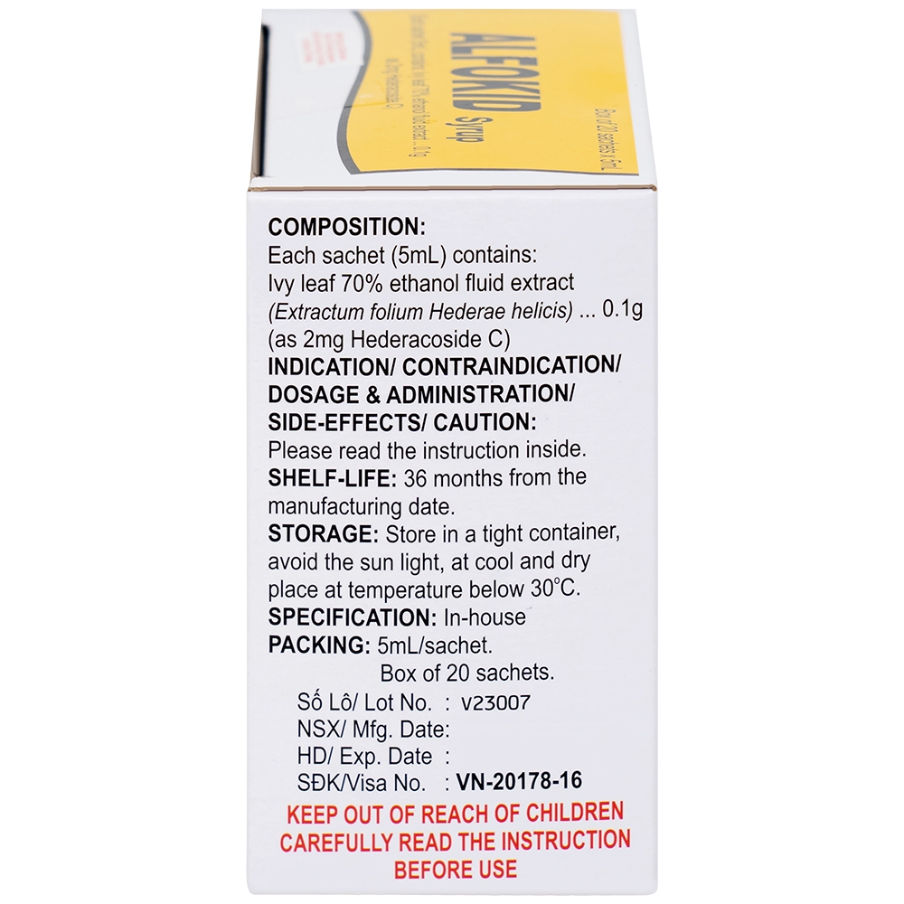 Hình ảnh Thuốc Alfokid Syrup Kolmar điều trị giảm ho do viêm phế quản mạn tính, viêm đường hô hấp (20 túi)