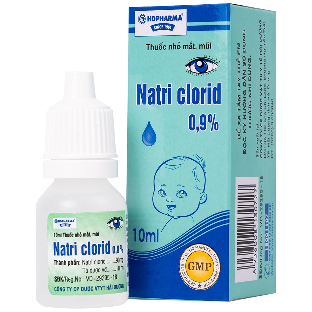 Hình ảnh Thuốc nhỏ mắt, mũi Natri Clorid 0,9% HDPharma điều trị triệu chứng mỏi mắt, mắt đỏ, sổ mũi, nghẹt mũi (10ml)