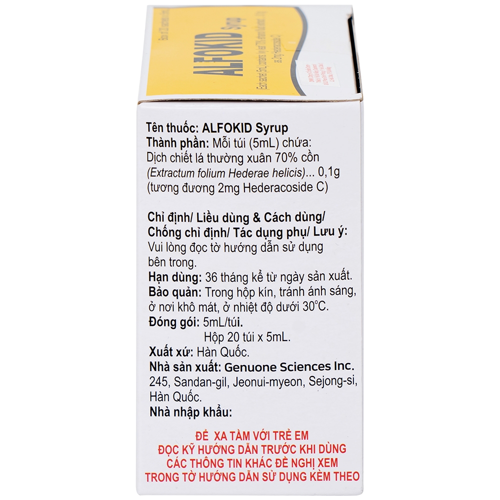 Hình ảnh Thuốc Alfokid Syrup Kolmar điều trị giảm ho do viêm phế quản mạn tính, viêm đường hô hấp (20 túi)