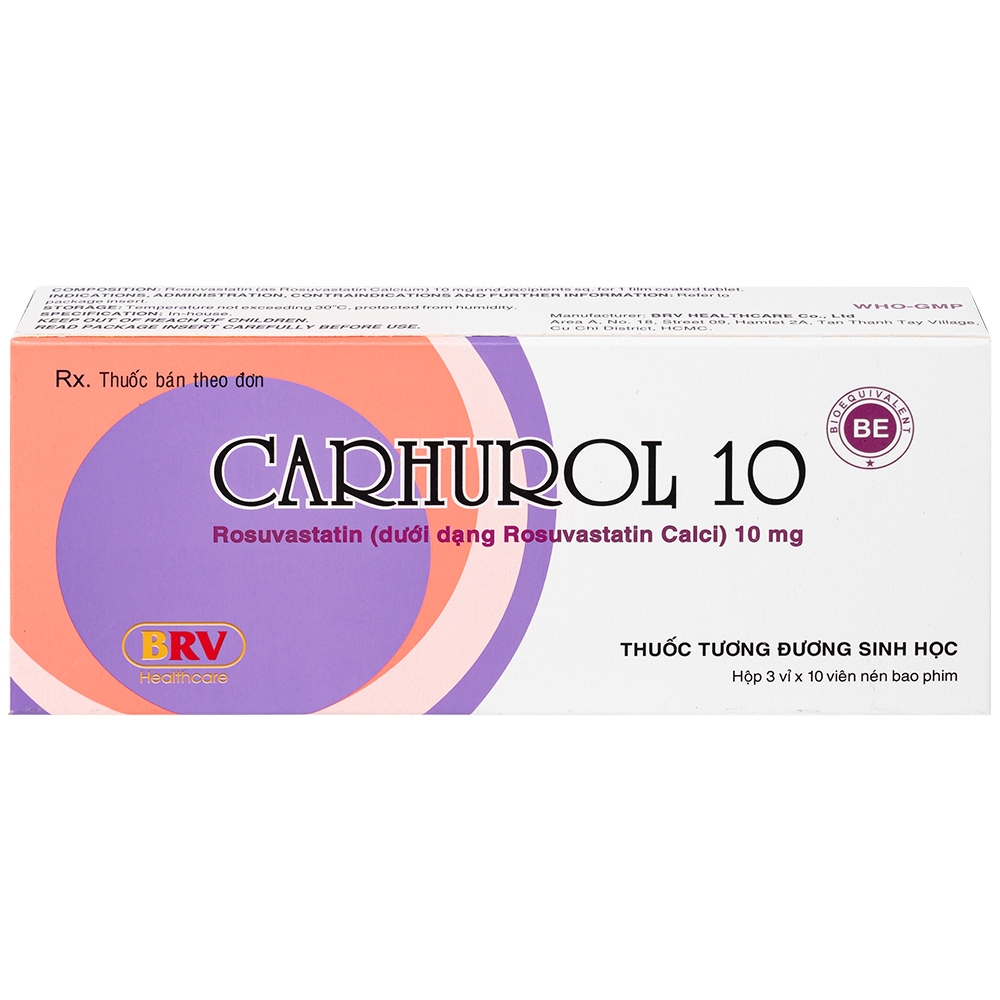 Hình ảnh Thuốc Carhurol 10 BRV điều trị tăng cholesterol máu (3 vỉ x 10 viên)