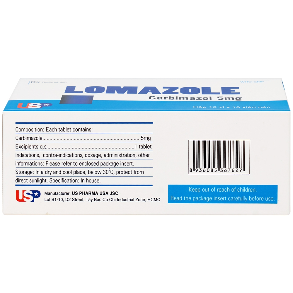 Hình ảnh Thuốc Lomazole 5mg US Pharma điều trị bệnh Basedow, nhiễm độc tuyến giáp, cường giáp khi thai nghén (10 vỉ x 10 viên)