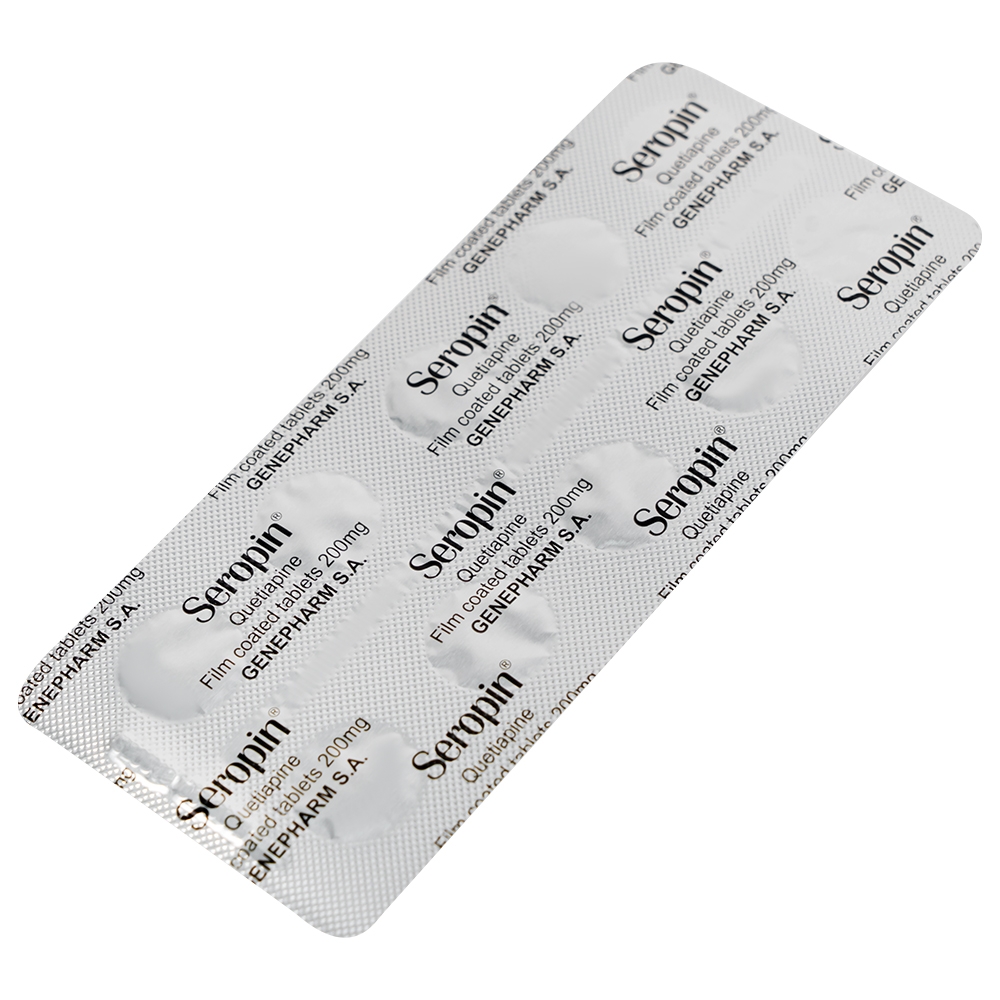 Hình ảnh Thuốc Seropin 200mg Genepharm điều trị tâm thần phân liệt, hưng cảm lưỡng cực, trầm cảm lưỡng cực (6 vỉ x 10 viên)
