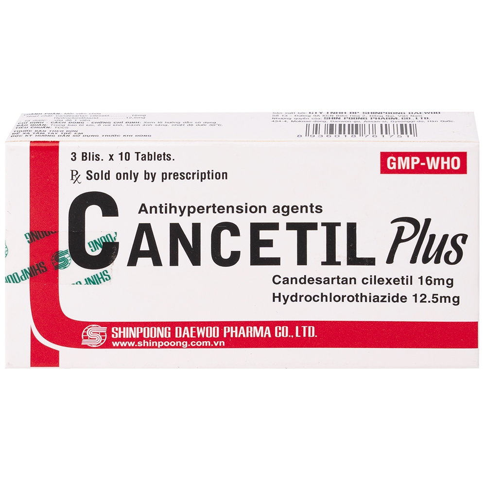 Hình ảnh Thuốc hạ huyết áp Cancetil Plus Shinpoong Deawoo điều trị tăng huyết áp (3 vỉ x 10 viên)