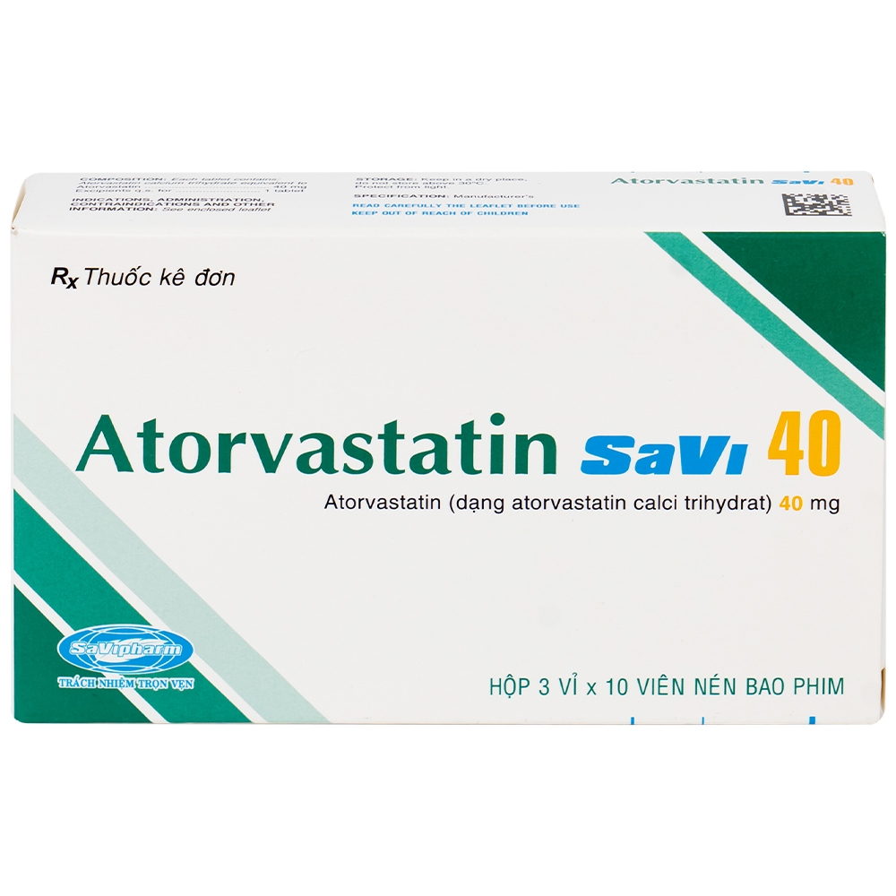 Hình ảnh Thuốc Atorvastatin 40mg Savi điều trị rối loạn lipid máu, mỡ máu, cholesterol máu cao (3 vỉ x 10 viên)