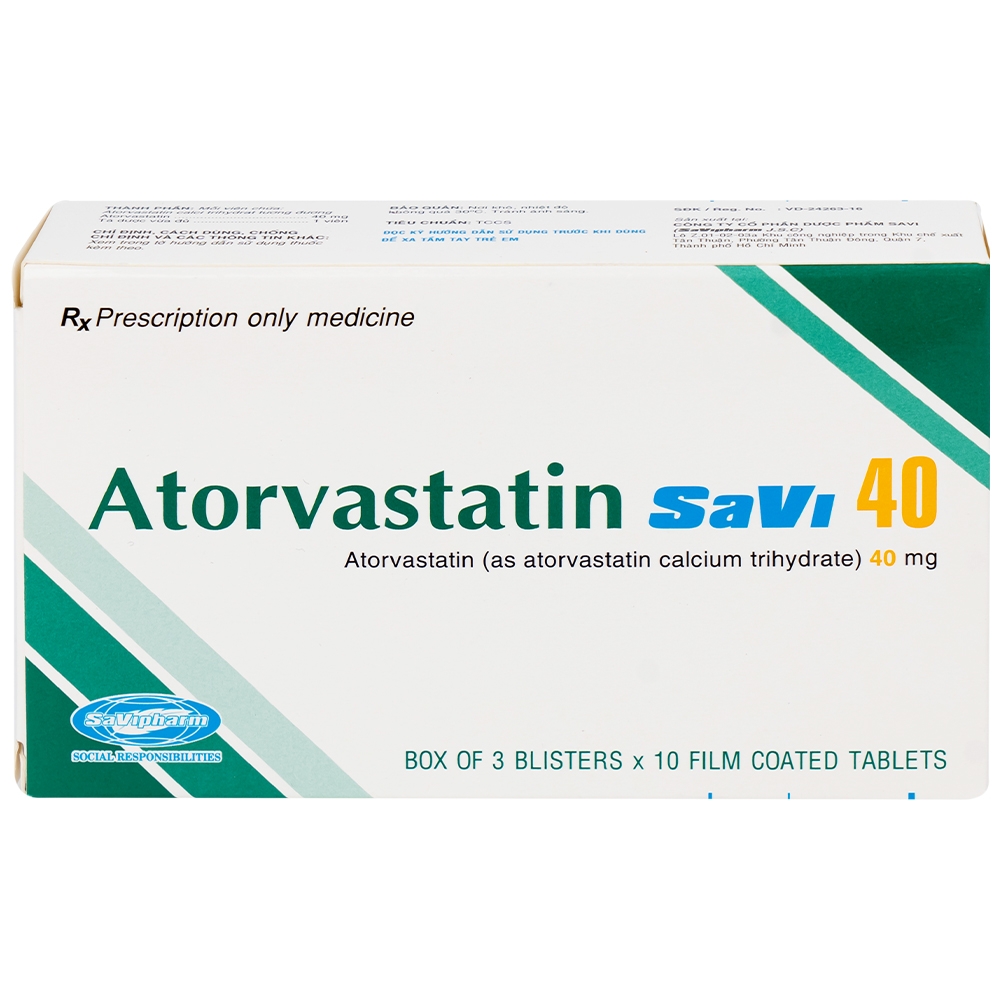 Hình ảnh Thuốc Atorvastatin 40mg Savi điều trị rối loạn lipid máu, mỡ máu, cholesterol máu cao (3 vỉ x 10 viên)