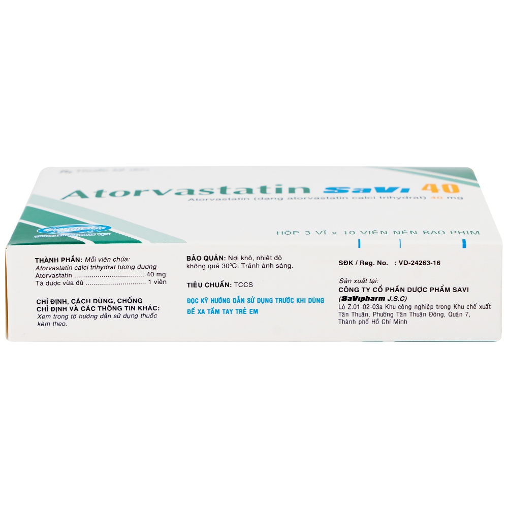 Hình ảnh Thuốc Atorvastatin 40mg Savi điều trị rối loạn lipid máu, mỡ máu, cholesterol máu cao (3 vỉ x 10 viên)