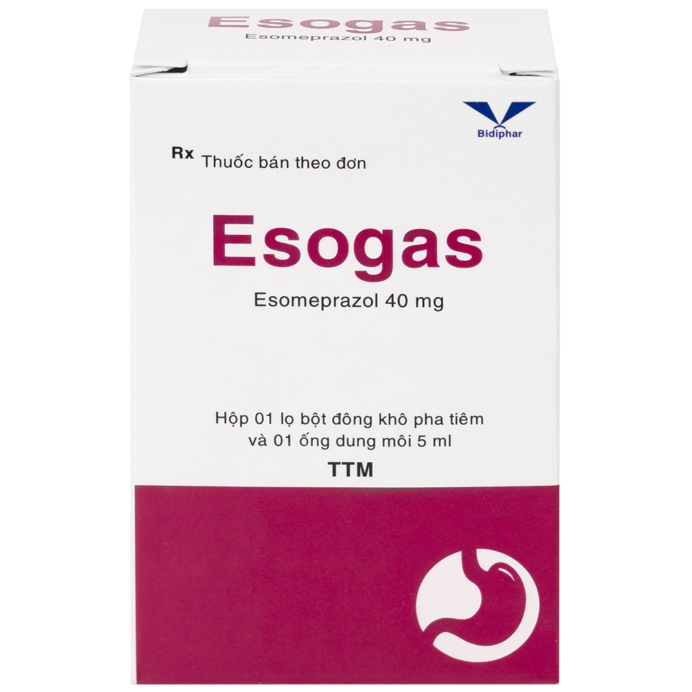 Hình ảnh Thuốc Esogas 40mg Bidiphar điều trị kháng tiết acid dạ dày (1 lọ + 1 ống 5ml)