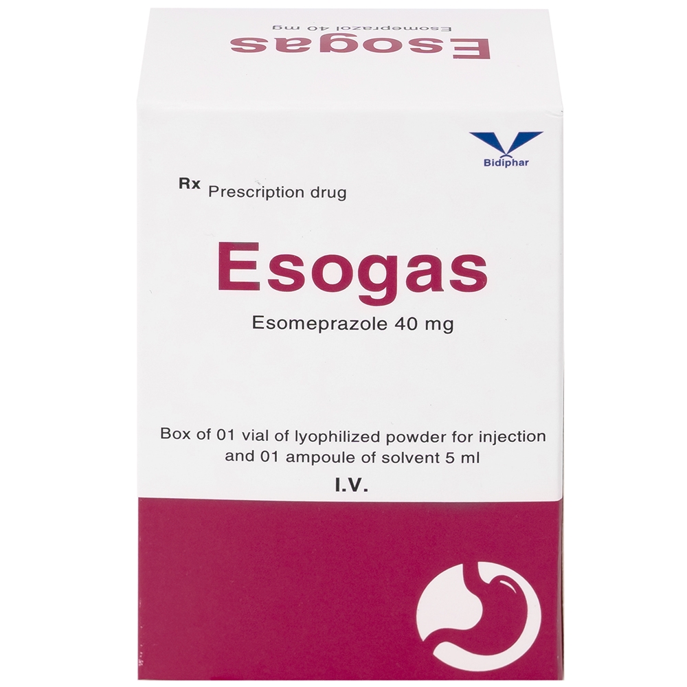 Hình ảnh Thuốc Esogas 40mg Bidiphar điều trị kháng tiết acid dạ dày (1 lọ + 1 ống 5ml)