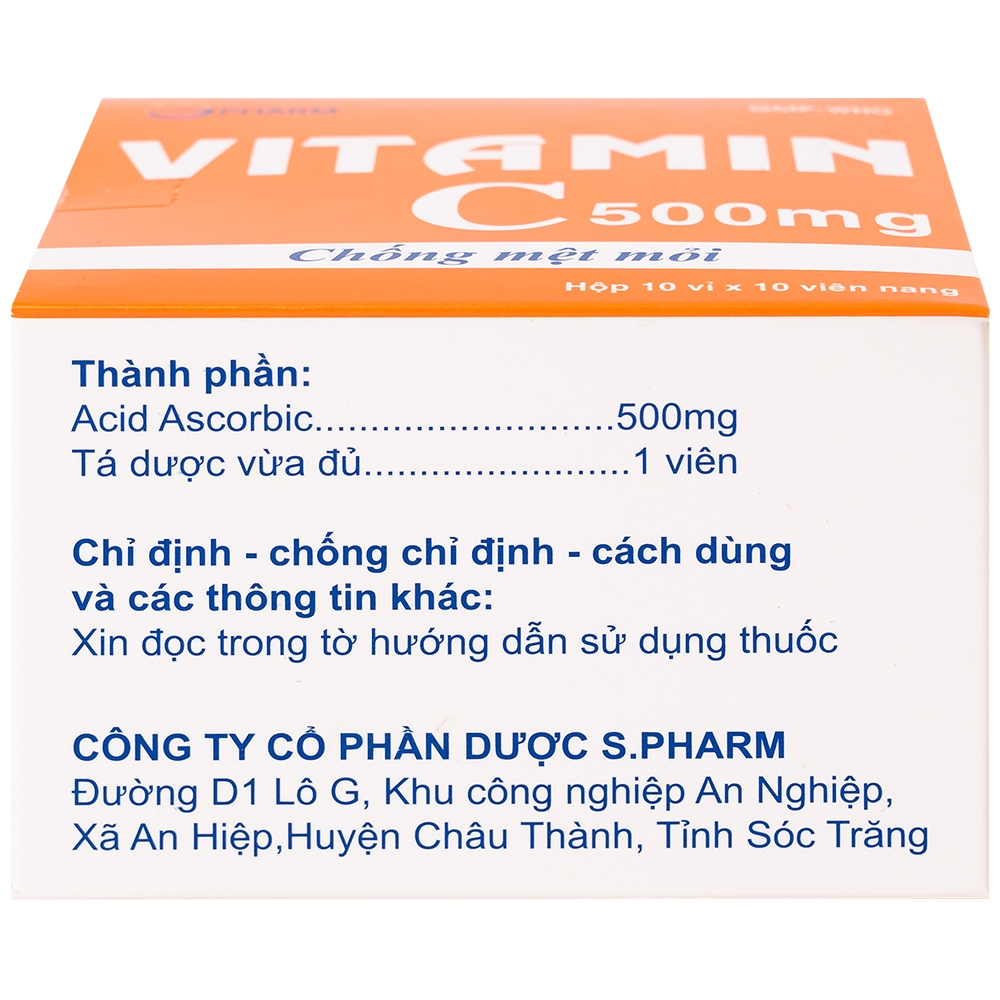 Hình ảnh Thuốc Vitamin C 500mg SPHARM phòng và trị thiếu vitamin C (10 vỉ x 10 viên)