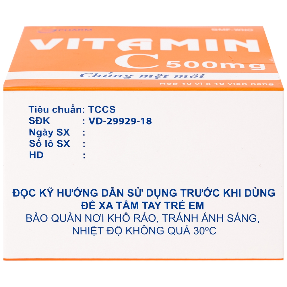 Hình ảnh Thuốc Vitamin C 500mg SPHARM phòng và trị thiếu vitamin C (10 vỉ x 10 viên)