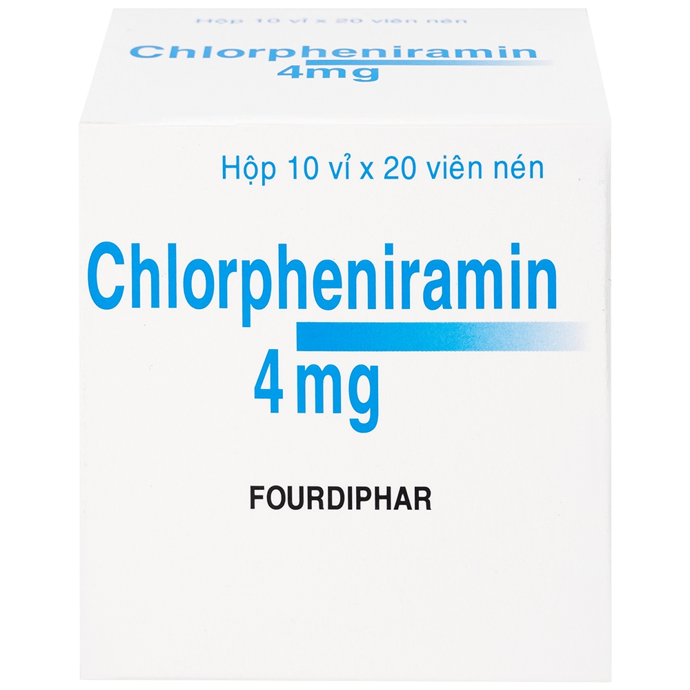Hình ảnh Thuốc Chlorpheniramin 4mg Fourdiphar điều trị viêm mũi dị ứng, mày đay (10 vỉ x 20 viên)